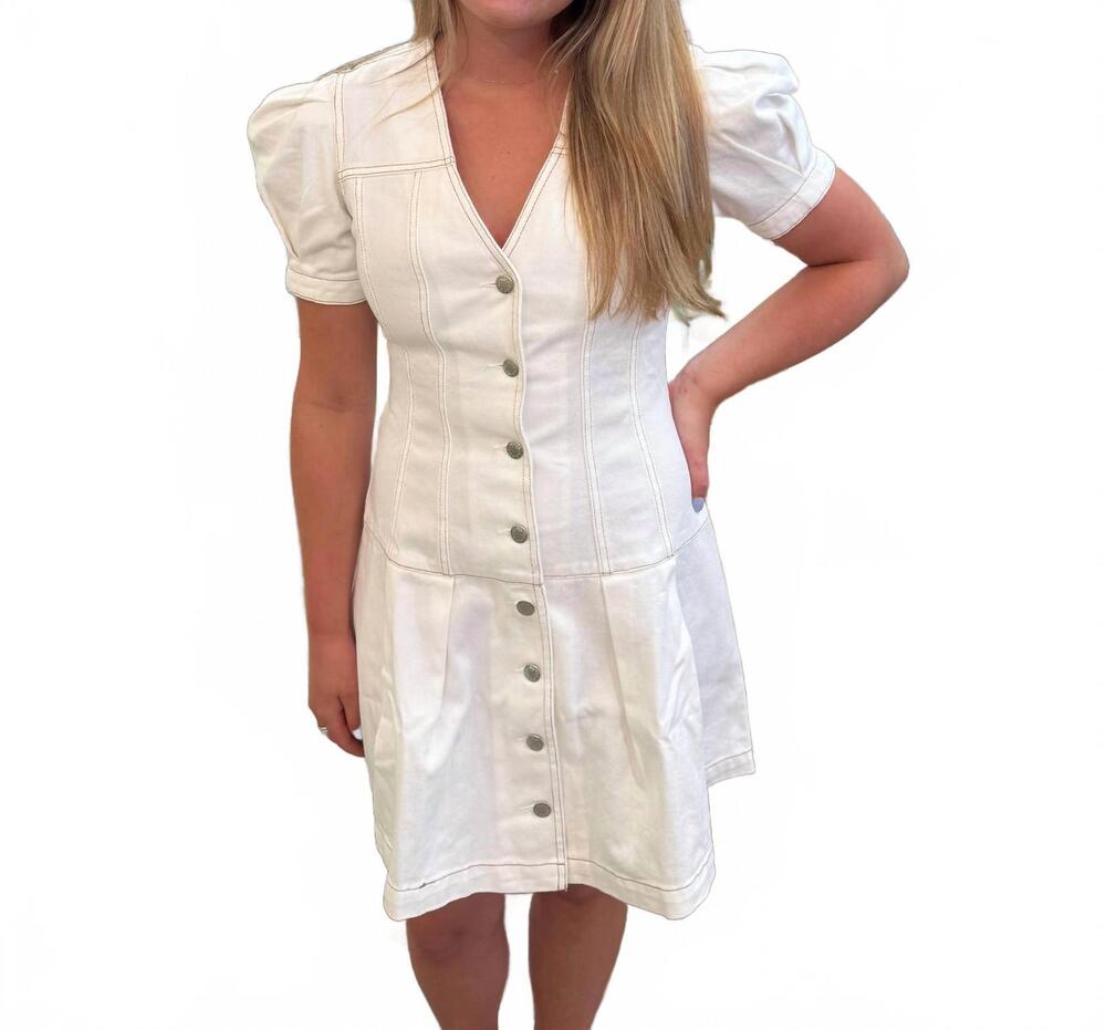 NEW KARLIE denim cap sleeve button dress in ivory